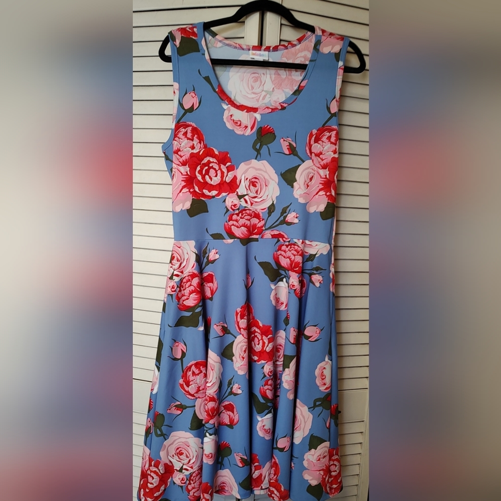 Lularoe Nicki, Large, Floral Pinks On Blue Background